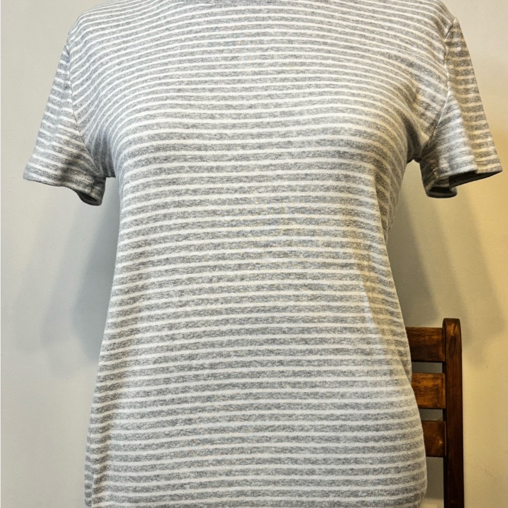 Faded Glory Gray and White Striped Short Sleeve Tee